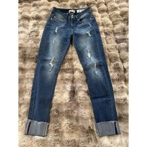 Indigo Rein Distressed Cuffed Slim Leg Denim Jeans Ankle Size 7